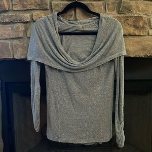 Zella gray, off the shoulder top with ruching in the back. Size Medium